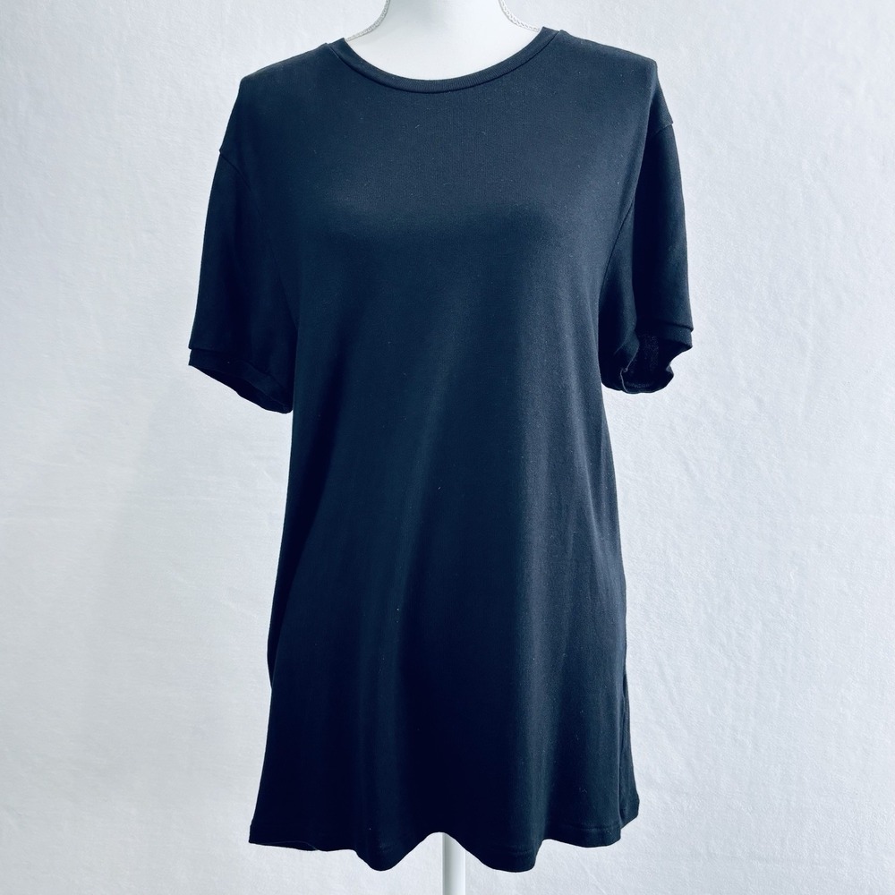 Zara Short Sleeve Black Long Tunic Top Shirt Sweater Round Neck Women's XL